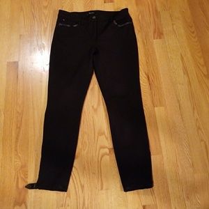Ponte pants with leather trim and zippers.